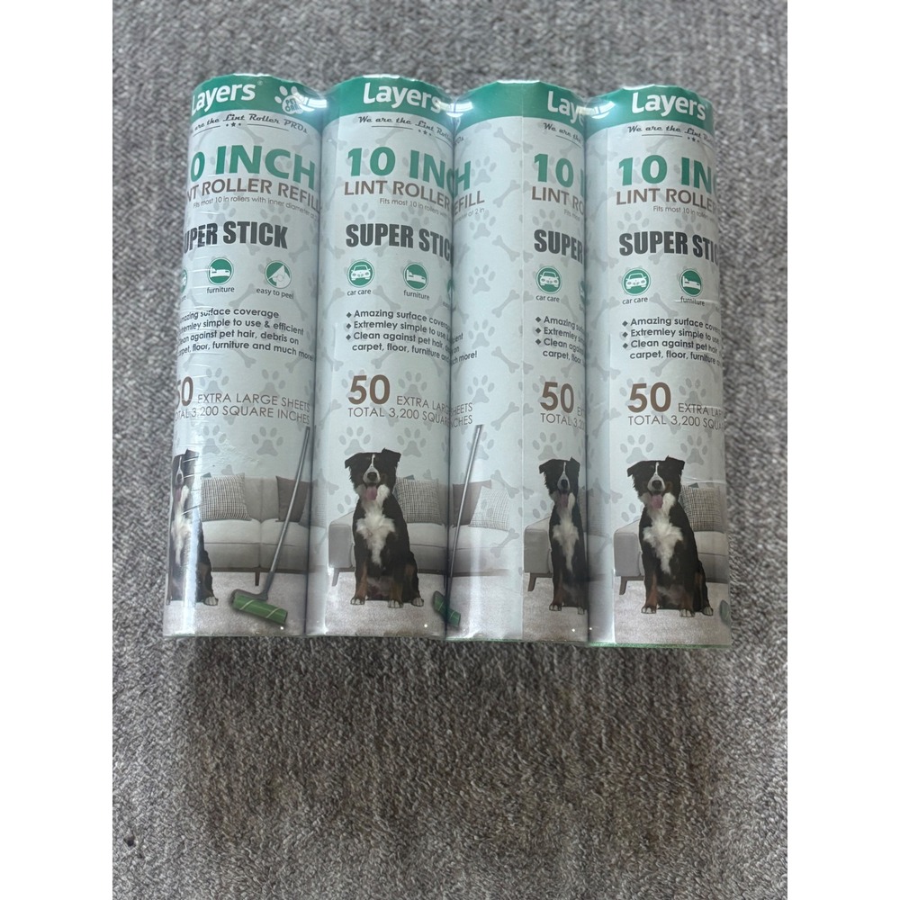 Layers Large Lint Roller Refill, Suitable for Most Large Rollers, 4 pack